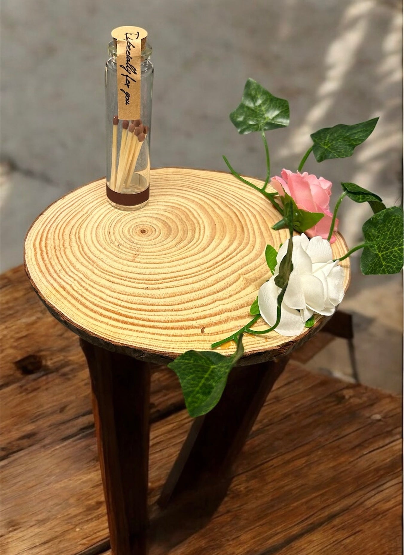 ROSE Scented Coco shell Candle with Wooden Slice and Bottle of matches. CHRISTMAS SPECIALS!